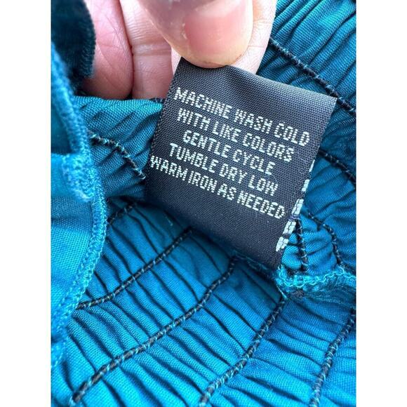 Selé Teal Blue High Rouched Waist Collared Blouse 97% Cotton 3% Spandex‎ Medium - Picture 5 of 8